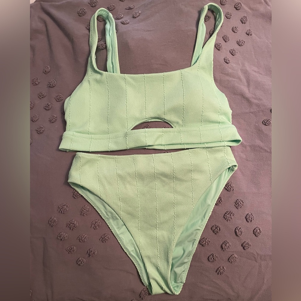 Aerie crinkle cut bikini top and high rise cheeky bottoms - top XL - bottoms L